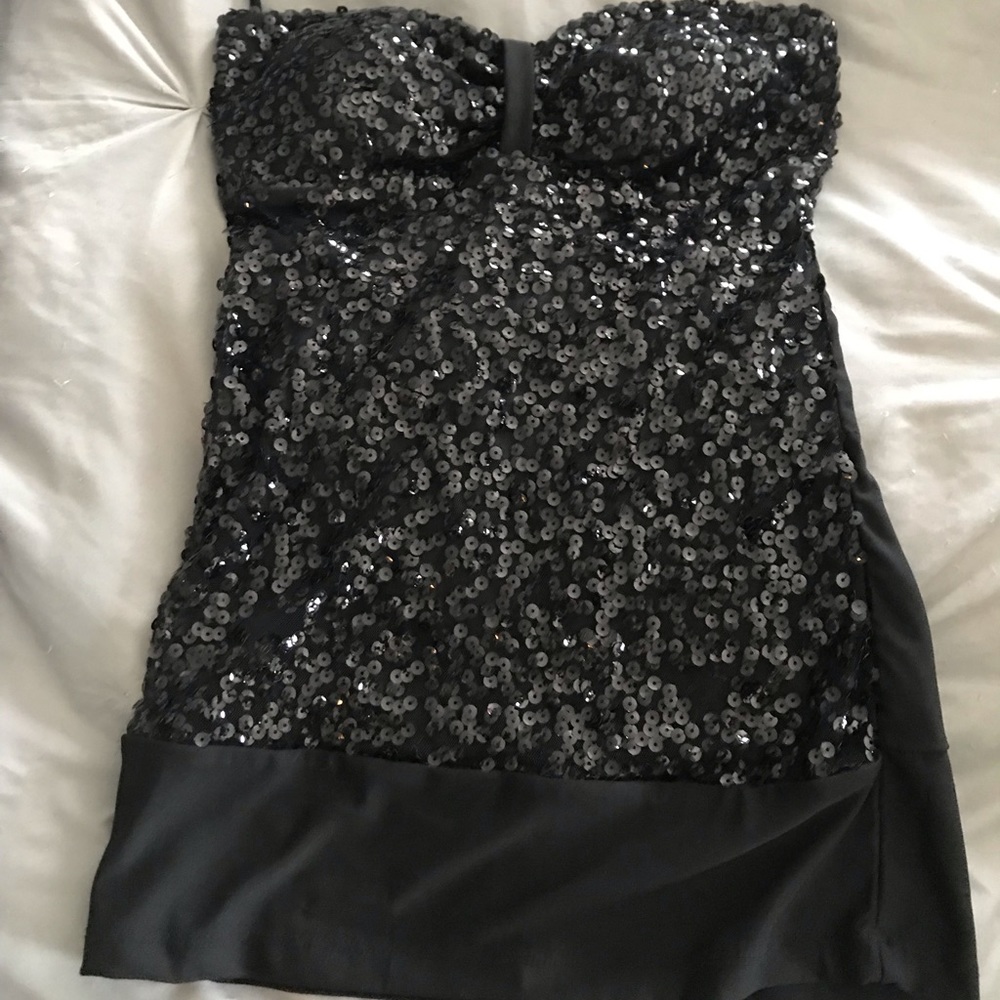 Black strapless sequin top